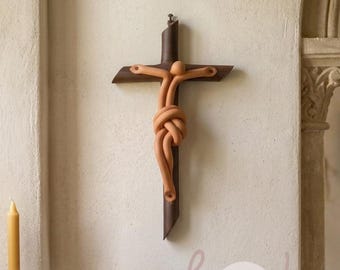 Handcrafted Ceramic Wall Crucifix With Jesus, Christian Baptism Gift