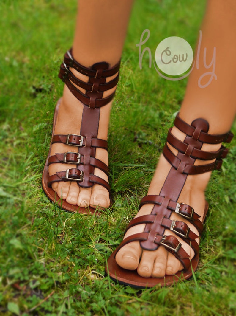 Womens Handmade Brown Leather Gladiator Sandals Womens Etsy