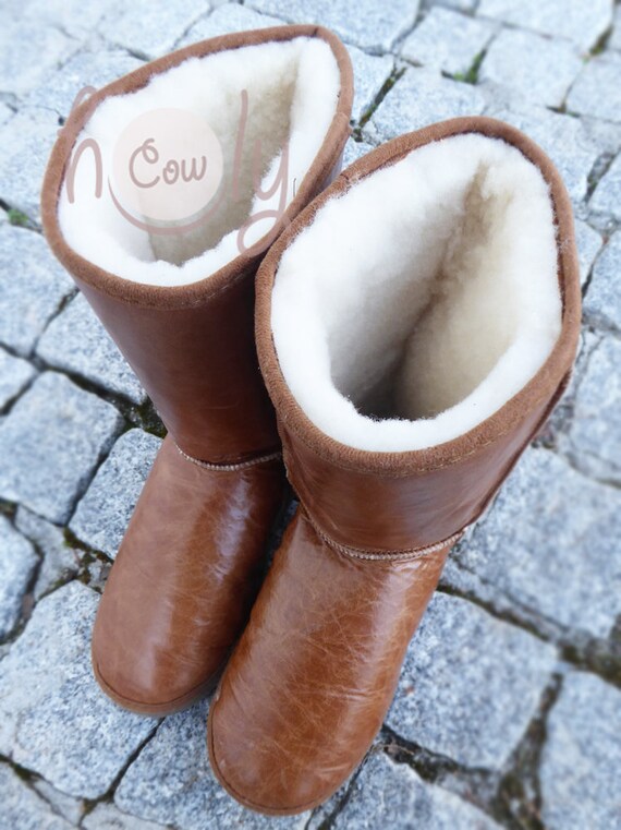 Handmade Brown Sheepskin Boots, Womens Moccasins, Sheepskin Boots, Brown Leather Boots, Sheepskin Moccasins, Boho Boots, Sheepskin Shoes