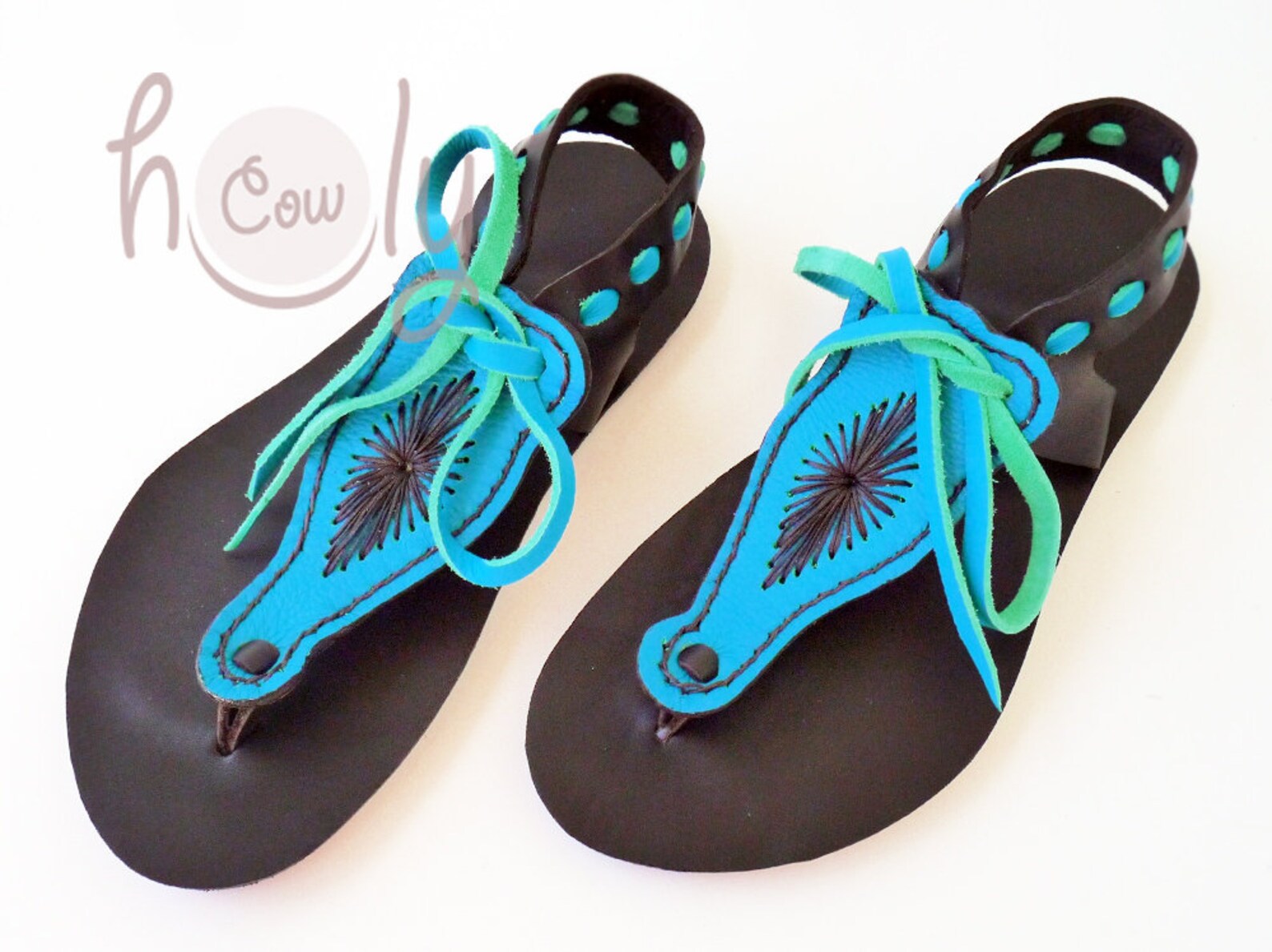 turquoise leather sandals