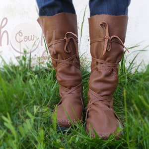 Bruin Lederen Mocassins, Heren Mocassins, Womens Mocassins, Womens Boho Boots, Hippie Boots, Handgemaakte Mocassin, Viking Boots, Cosplay Boots