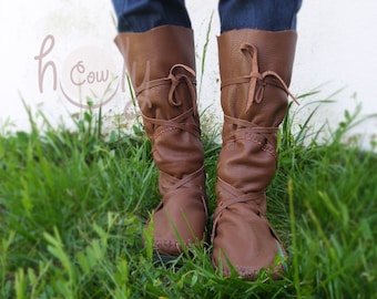 Mocasines de cuero marrón, Mocasines de hombre, Mocasines de mujer, Botas Boho de mujer, Botas hippies, Mocasín hecho a mano, Botas vikingas, Botas de cosplay