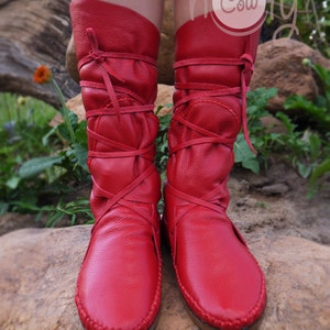 Moccasin, Red Moccasins, Moccasin Boots, Womens Moccasins, Leather Moccasins, Leather Boots, Mens Moccasins, Womens Boots, Red Leather Boots image 4