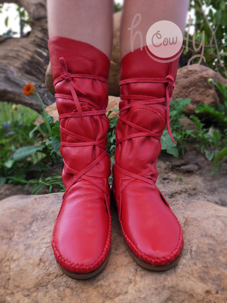 Moccasin, Red Moccasins, Moccasin Boots, Womens Moccasins, Leather Moccasins, Leather Boots, Mens Moccasins, Womens Boots, Red Leather Boots image 4