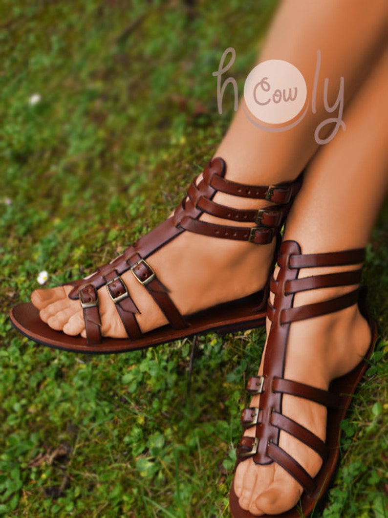 Womens Handmade Brown Leather Gladiator Sandals Womens Etsy