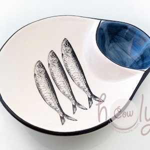 Handmade Ceramic Olive Dish With 3 Fish Sardines