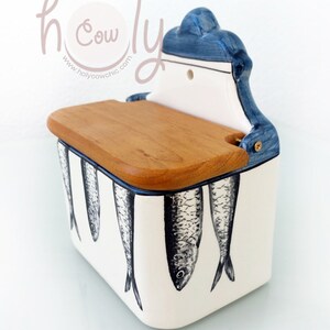 Rectangular Ceramic Salt Containers Handcrafted Wall Mountable Ceramic Salt Container With Wooden Lid and ...