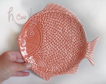 手作りのピンクのセラミック製魚型プレート、装飾皿 - Etsy 日本