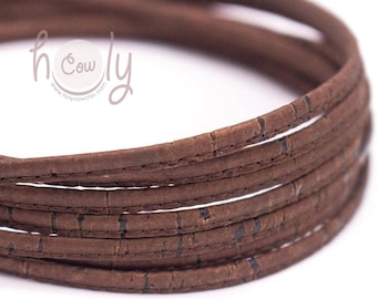 Eco Friendly Portuguese Brown Flat Vegan Cork Cord With A Thickenss OF 3mm And 10 Meters Length, Available in All Colors, FREE SHIPPING