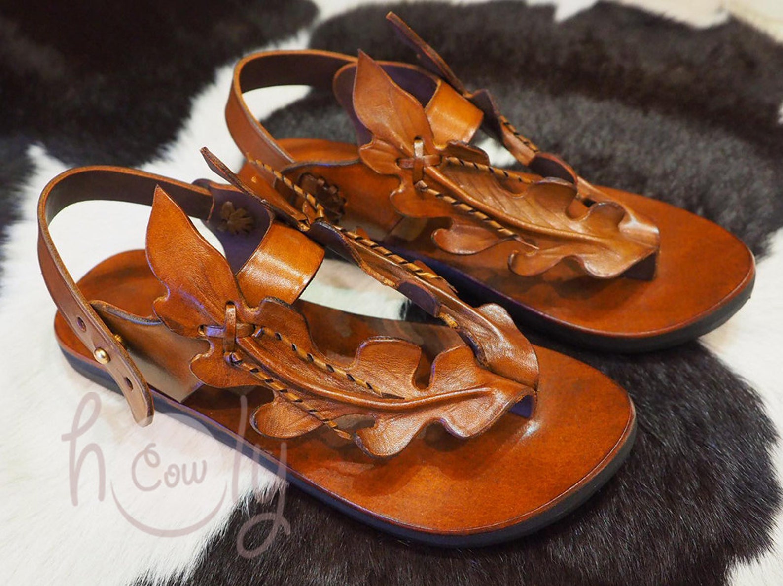 Handmade Brown Leather Leaf Sandals Womens Sandals Leather Etsy