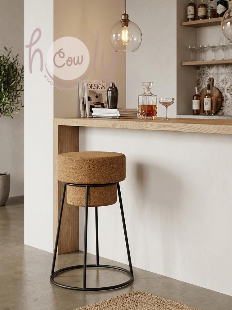 Cork Bar Stool, Sustainable Metal Frame, Champagne Muselet Design