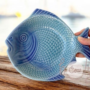 Handmade Large Ceramic Fish Dish, Fish Plate, Ceramic Fish Plate, Blue Fish Bowl, Blue Ceramic Dish, Fish Ceramics, Fish Pottery