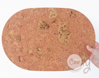 Manteles individuales ovalados grandes de corcho rojo natural hechos a mano y ecológicos, manteles individuales ovalados naturales, manteles individuales rústicos, manteles individuales ovalados de corcho, regalo para una casa nueva