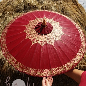 Hand Painted Red Waterproof Parasol With FREE Umbrella Bag, Red Umbrella, Red Parasol, Wedding Parasol, Waterproof Parasol image 1