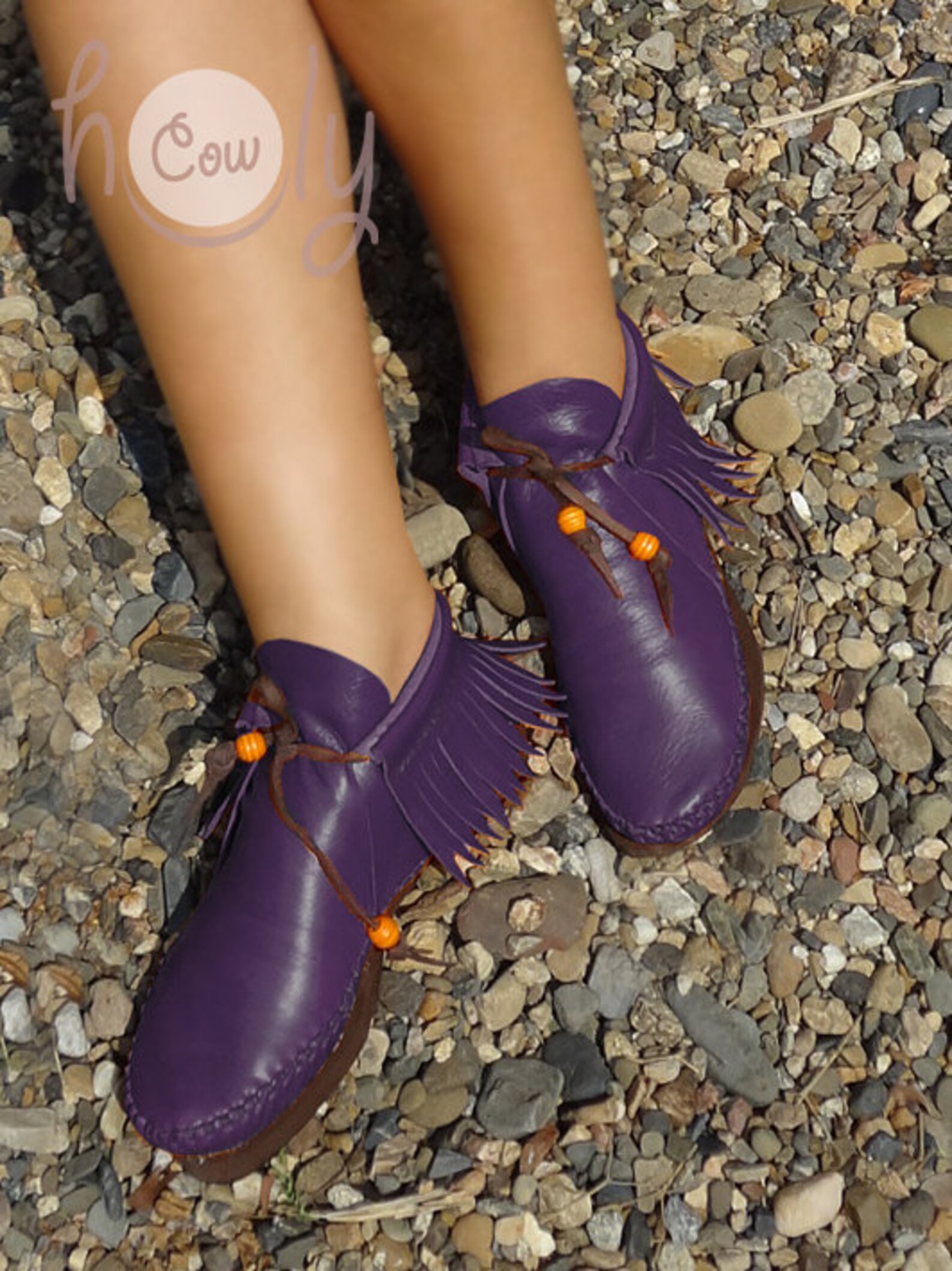Size 41 Cloth Moccasins White and Purple