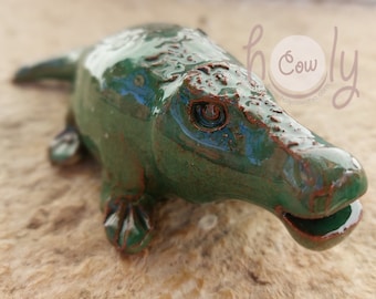 Hand Crafted Small Decorative Ceramic Crocodile, FREE SHIPPING