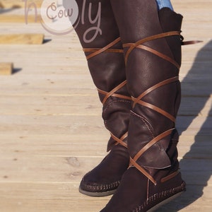 Knee High Brown Leather Boots, Knee High Womens Boots, Knee High Leather Boots, Renaissance Boots, Viking Boots, Cosplay Boots, Pirate Boots image 4
