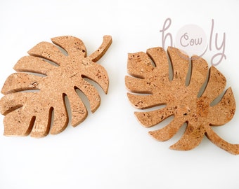 Set of 2 Natural Eco Thick Cork Leaf Hot Pot Holders, Thick Hot Pads, Eco Hot Pads, Eco Plate Holders, Eco Dish Holders, FREE SHIPPING