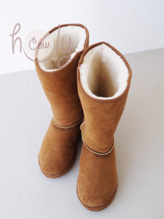 Handmade Tall Brown Sheepskin Boots, Womens Moccasins, Sheepskin Boots, Brown Leather Boots, Sheepskin Moccasins, Womens Sheepskin Boots