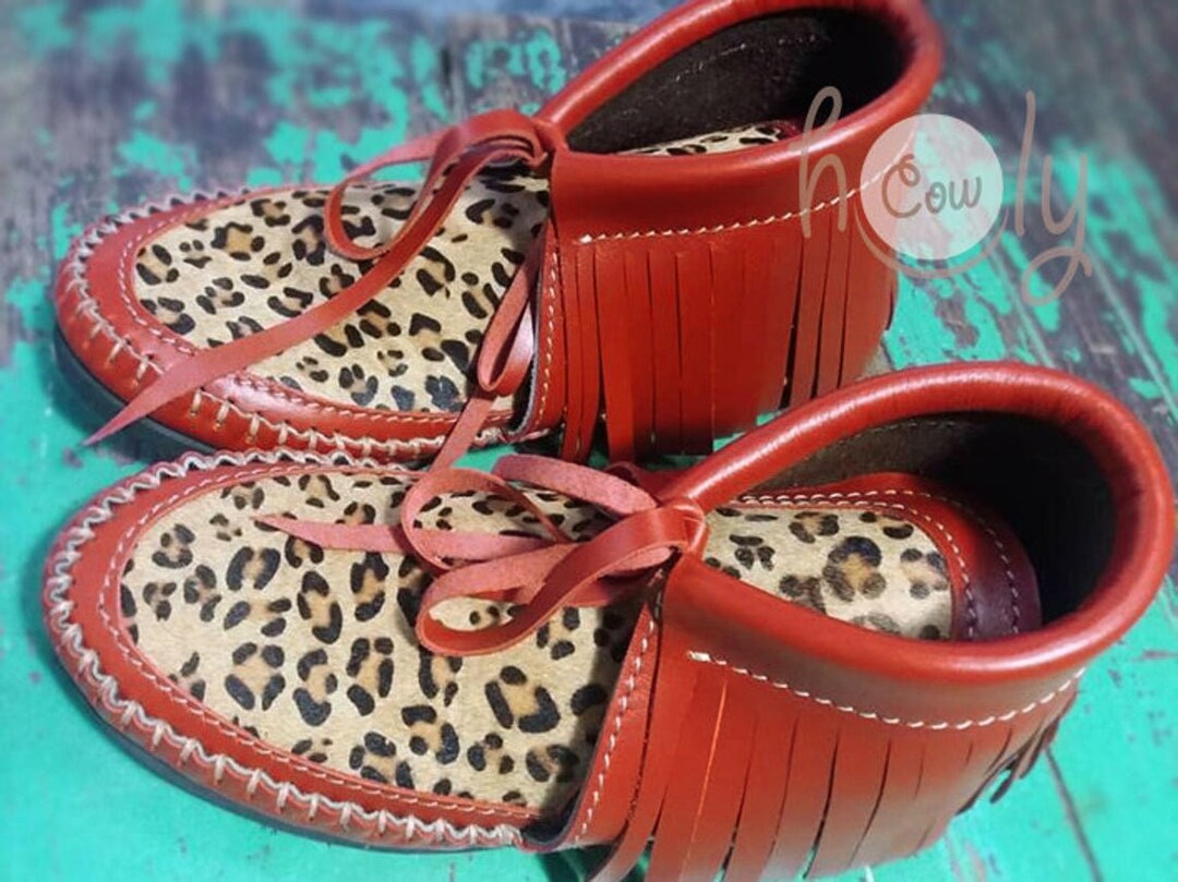 Leopard moccasins with fringe sale