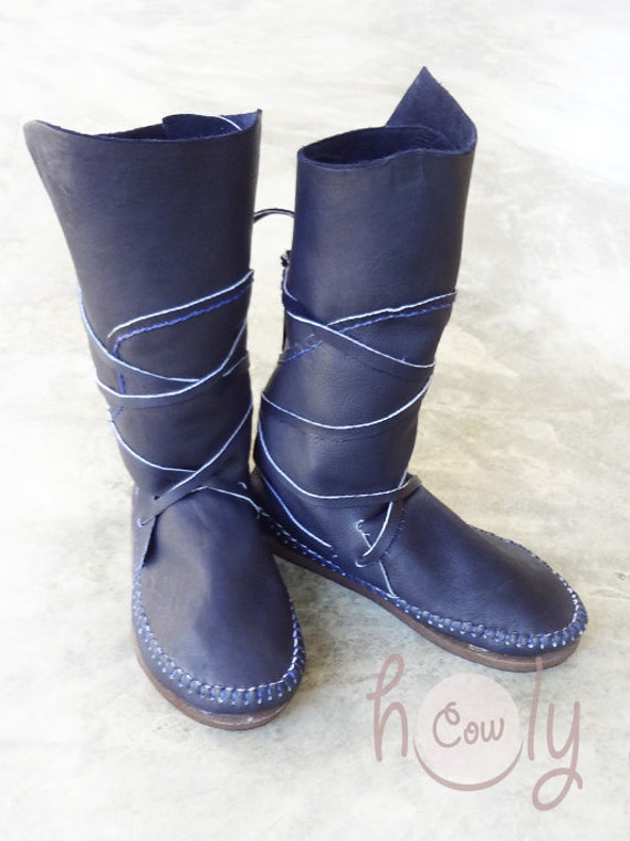 Blue Leather Moccasins Blue Moccasin Boots Moccasins Women Moccasins Men Womens Moccasins Leather Moccasins Mens Moccasins Moccasins