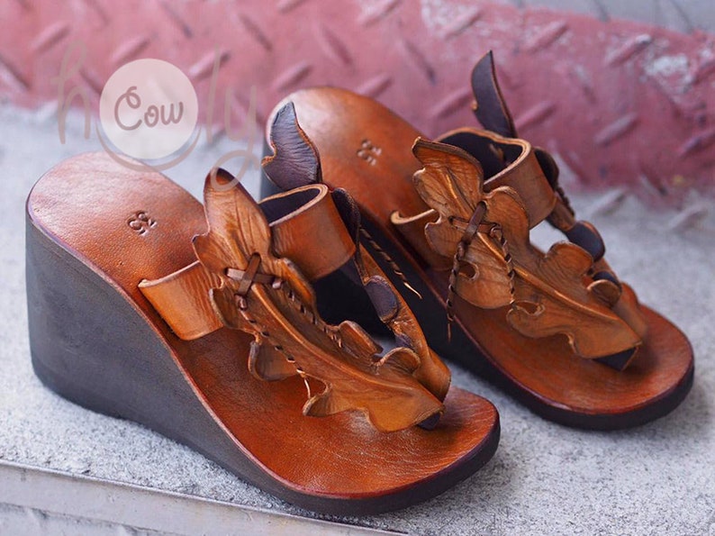 Handmade Brown Leather Platform Sandals Brown Leather | Etsy