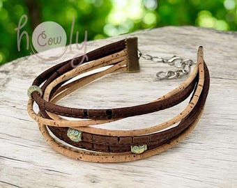 Handmade Eco Friendly Adjustable Cork Bracelet, Cork Bracelet, Vegan Bracelet, Natural Bracelet, Vegan Jewelry, Rustic Boho Bracelet