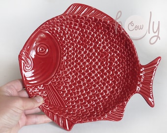 Handmade Red Ceramic Fish Dish, Fish Plate, Red Ceramic Fish Plate, Fish Bowl, Ceramic Dish, Fish Ceramics, Fish, Ceramic Red Fish Plate