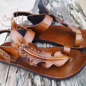 Handmade Brown Leather Leaf Sandals, Womens Sandals, Mens Leather Sandals, Leather Sandals Women, Hippie Sandals, Leaf Sandals, Mens Sandals