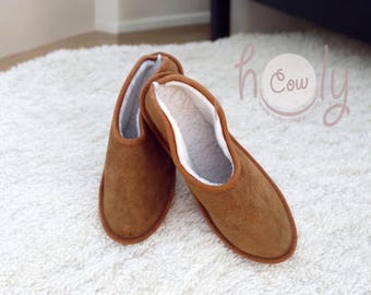 Pantufas de pele de carneiro marrom feitas à mão, pantufas de couro, pantufas femininas, pantufas masculinas, pantufas estilo boho, pantufas aconchegantes, pantufas, pantufas para adultos