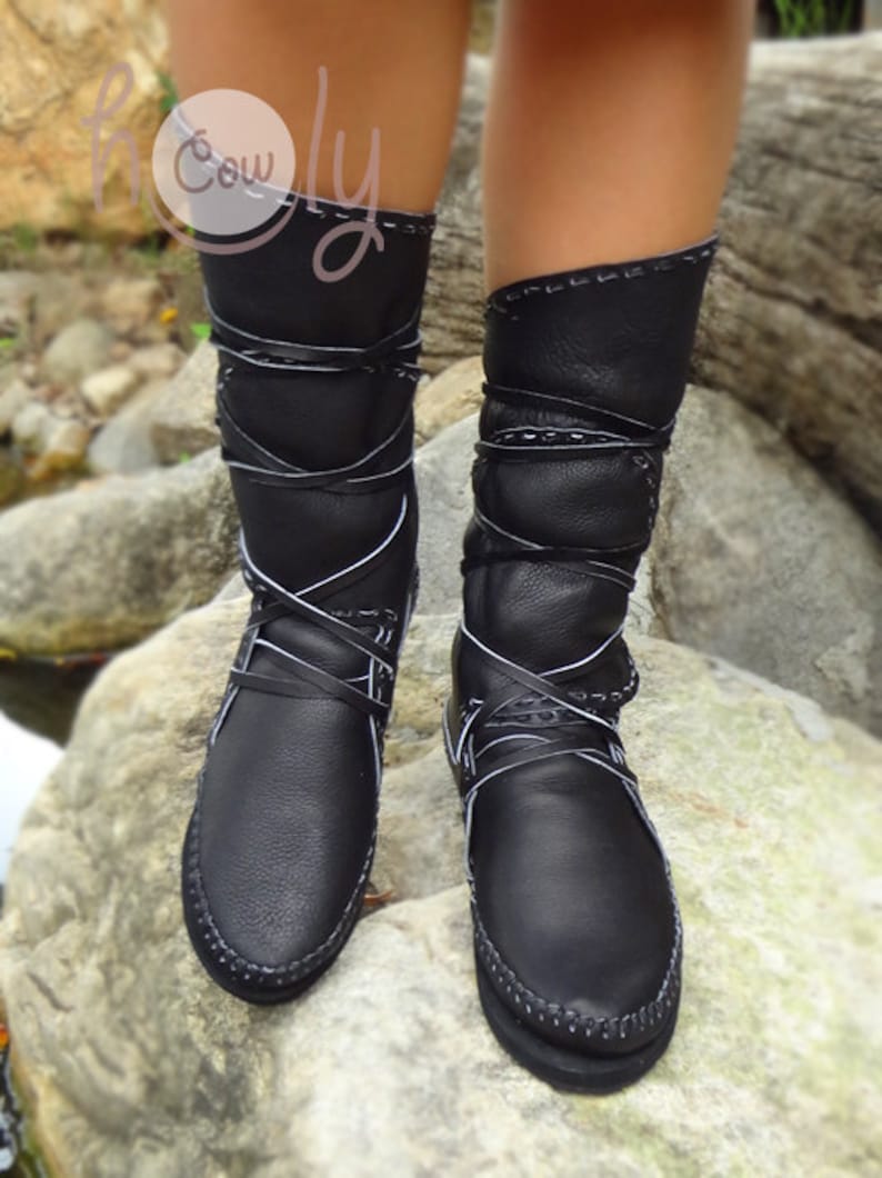 Black Leather Moccasins Moccasins Women Moccasin Boots Etsy