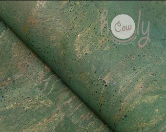 Natural Portuguese Cork Fabric, Vegan Leather Alternative, Green Block Style, Eco-Friendly Material