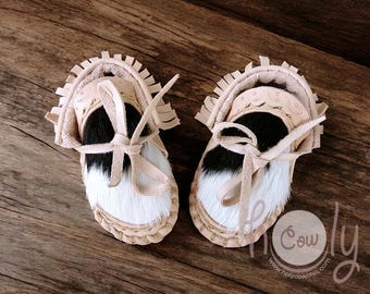 Leather Hairy Cowhide Baby Moccasins, Baby Moccasins, Toddler Moccasins, Infant Moccasins, New Mom Gift, Baby Shower Gift, Baby Boots