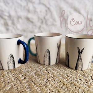 Handgefertigte Sardinen-Tasse aus Keramik, origineller Kaffeebecher