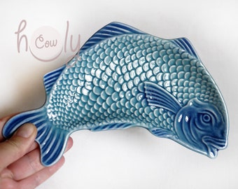 Handmade Ceramic Fish Dish, Fish Plate, Ceramic Fish Plate, Blue Fish Bowl, Blue Ceramic Dish, Fish Ceramics, Fish Pottery, Ceramic Plate