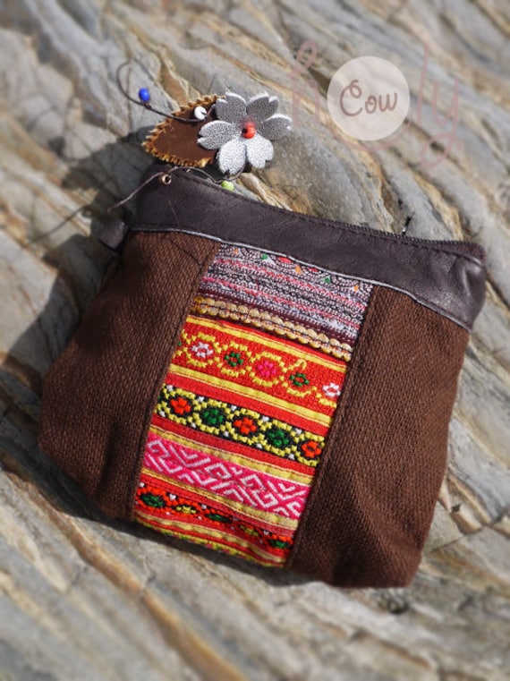 Cartera Tribal marrón y rojo monedero Hippie - Etsy España