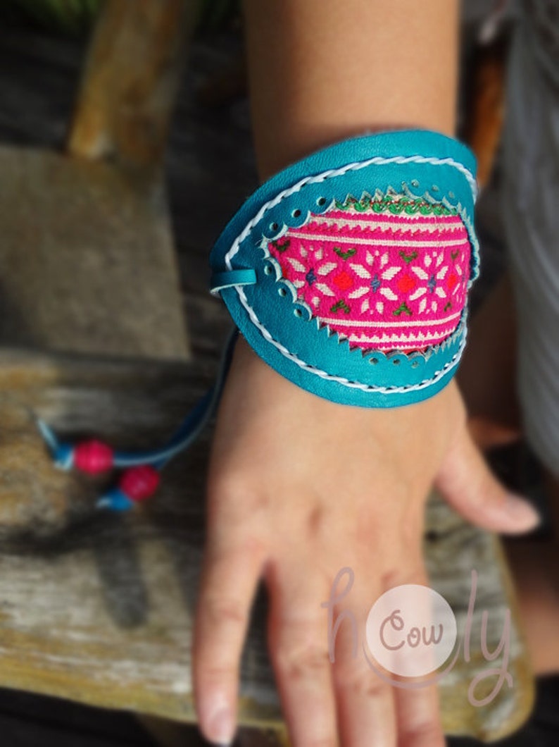 Handmade Turquoise Leather Hmong Bracelet Tribal Bracelet Etsy