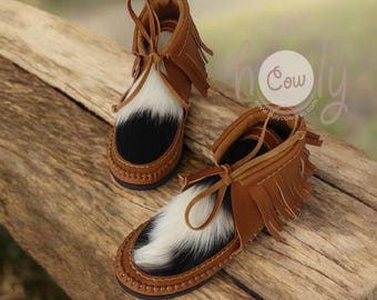 Mocasines de piel marrón con forro de piel de vaca, botas mocasín marrones, mocasines de mujer, mocasines de piel, mocasines hippies, botas vaqueras marrones