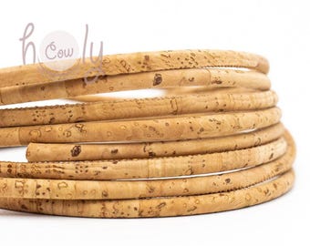 Eco Friendly Portuguese Natural Round Vegan Cork Cord With A Thickenss OF 5mm And 10 Meters Length, Available in All Colors, FREE SHIPPING