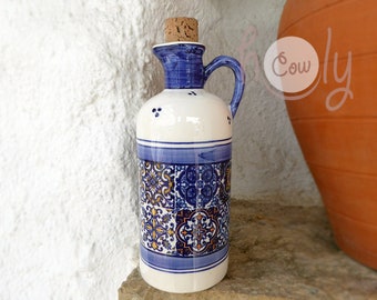 Handmade Portuguese Tiles Ceramic Olive Oil Bottle With Cork Top