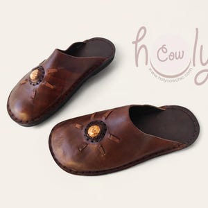 Handmade Brown Leather Shoes With Seashell, Women&#39;s Clogs, Men&#39;s Leather Sandals, Leather Sandals Women, Women&#39;s Shoes, Brown Leather Shoes