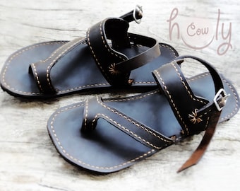 Ethan Black Italian Leather Mens Sandals Shoes - Etsy New  display picture 1