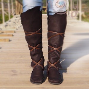 Knee High Brown Leather Boots, Knee High Womens Boots, Knee High Leather Boots, Renaissance Boots, Viking Boots, Cosplay Boots, Pirate Boots image 2