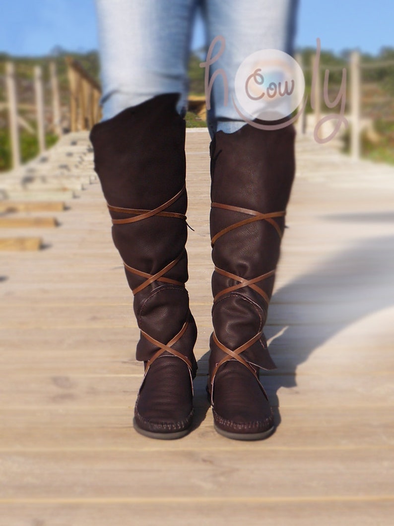 Knee High Brown Leather Boots, Knee High Womens Boots, Knee High Leather Boots, Renaissance Boots, Viking Boots, Cosplay Boots, Pirate Boots image 2