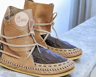 Handmade Leather Moccasins With Funky Leather Crocodile Print, Womens Moccasins, Moccasins Women, Moccasins, Moccasins Men, Leather Boots