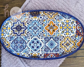 Hand Painted Ceramic Portuguese Tiles Side Dish Serving Bowl, FREE SHIPPING