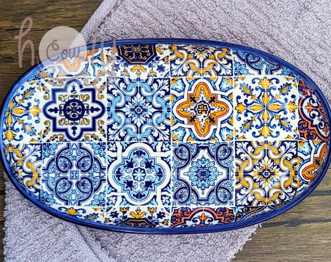 Hand Painted Ceramic Portuguese Tiles Side Dish Serving Bowl, FREE SHIPPING
