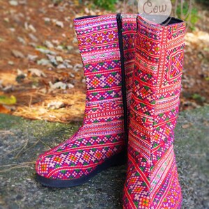 Women's Tribal Vegan Boots, Womens Boots, Tribal Boots, Vegan Boots, Hmong Boots, Hippie Boots, Boho Boots, Pink Boots, Ethnic Boots, Boots image 5