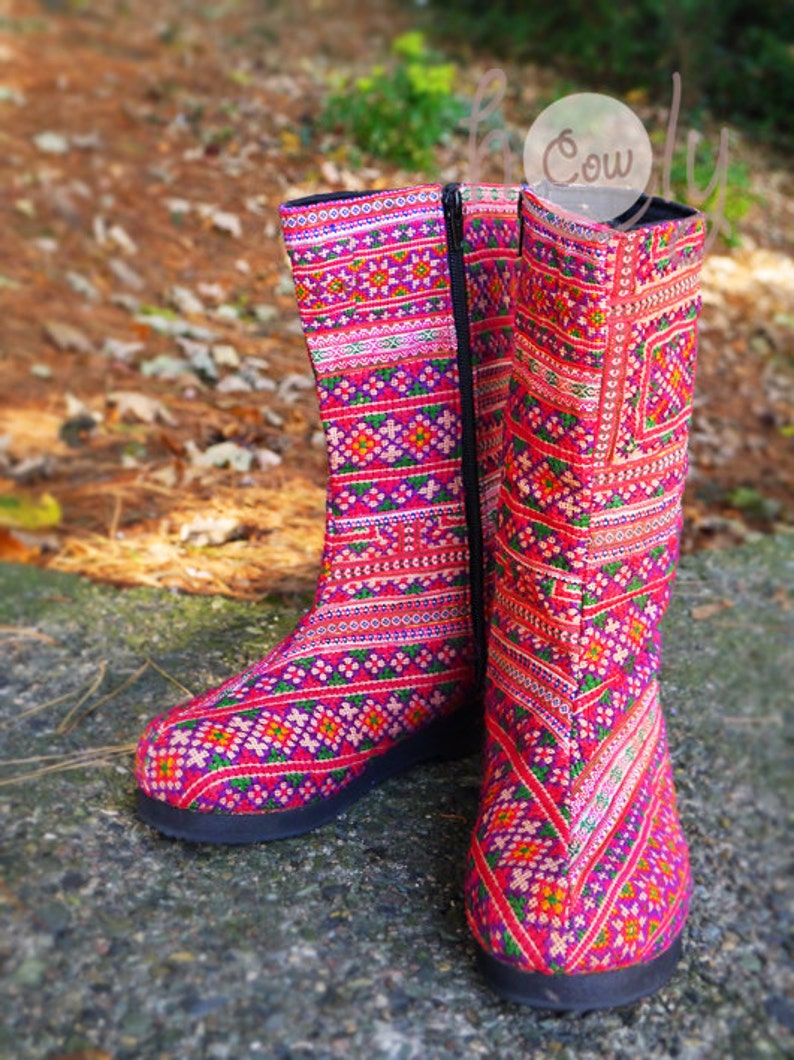 Women's Tribal Vegan Boots, Womens Boots, Tribal Boots, Vegan Boots, Hmong Boots, Hippie Boots, Boho Boots, Pink Boots, Ethnic Boots, Boots image 5