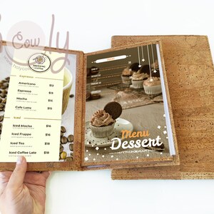 Portamenús de restaurante naturales, rústicos, veganos, respetuosos con el medio ambiente, hechos de corcho sostenible, disponibles en tamaños A5 o A4, ENVÍO GRATIS